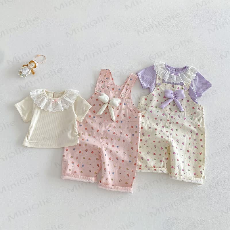 Overalls mit Schleife und Blume für Baby und Kleinkinder / Einfarbig Spitze - image 1