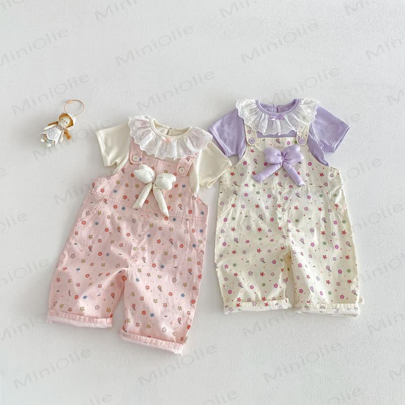 Overalls mit Schleife und Blume für Baby und Kleinkinder / Einfarbig Spitze - image 2