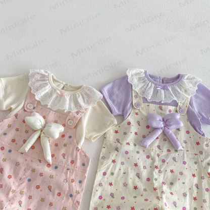 Overalls mit Schleife und Blume für Baby und Kleinkinder / Einfarbig Spitze - image 3
