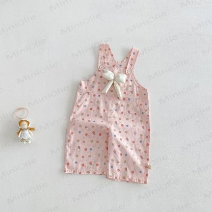Overalls mit Schleife und Blume für Baby und Kleinkinder / Einfarbig Spitze - Rosa Overalls - 5-7J - image 5