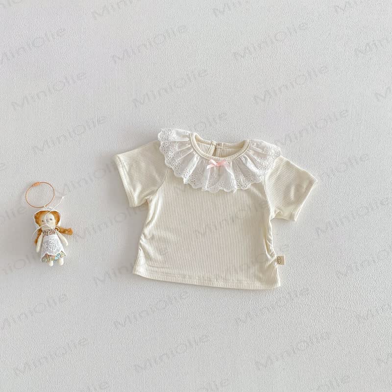 Overalls mit Schleife und Blume für Baby und Kleinkinder / Einfarbig Spitze - Beige Spitze - 5-7J - image 7