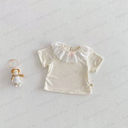 Overalls mit Schleife und Blume für Baby und Kleinkinder / Einfarbig Spitze - Beige Spitze - 5-7J - image 7