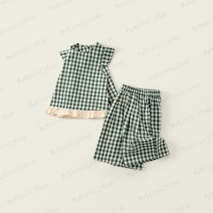 2-teiliges Set für Kind und Mädchen mit Plaid und fliegenden Ärmeln - image 5