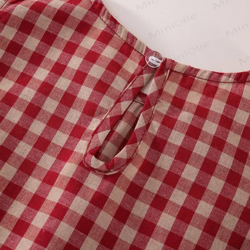 2-teiliges Set für Kind und Mädchen mit Plaid und fliegenden Ärmeln - image 9