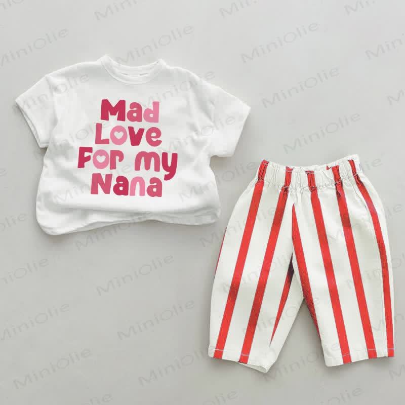 MAD LOVE FOR MY NANA Baby Rot Vertikal Streifen 2-teiliges Set - Weiß & Rot - 2-3J - image 1