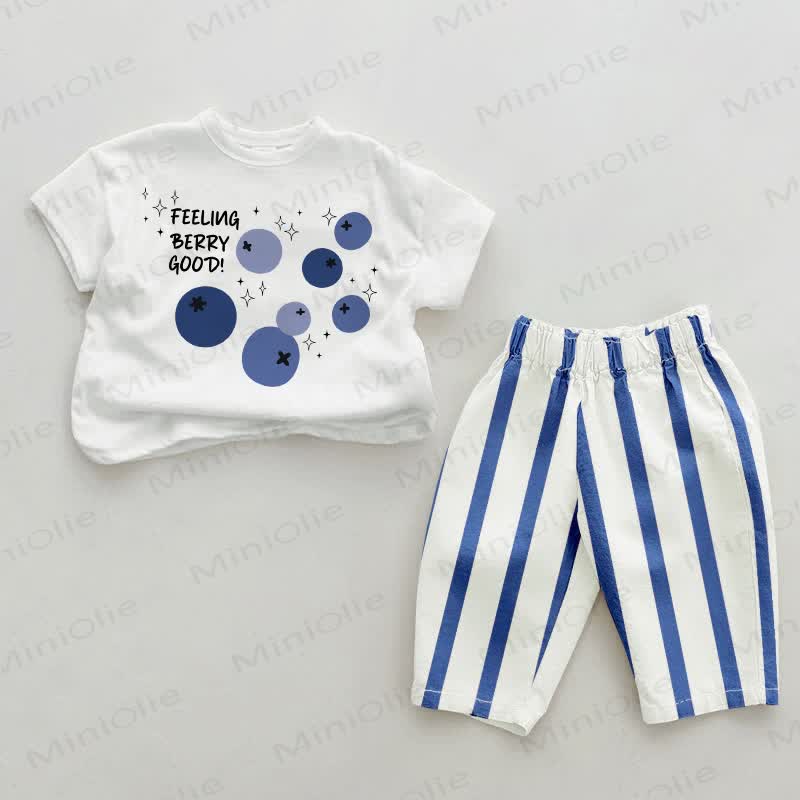 FEELING BERRY GOOD Baby 2-teiliges Set in Blau mit vertikalen Streifen - Weiß & Blau - 2-3J - image 1