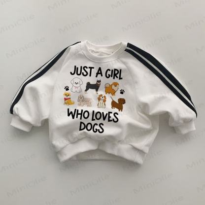 JUST A GIRL WHO LOVES DOGS – Baby Sweatshirt mit Gestreift , weiß - Weiß - 2-3J - image 1