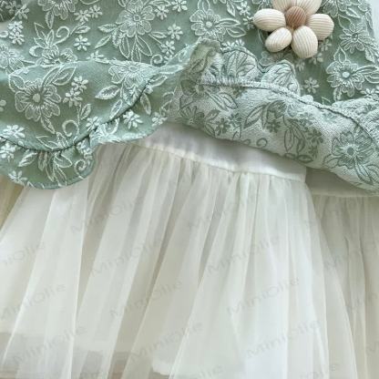 Grünes ärmelloses Kleid mit Blume für Kind und Mädchen - image 5