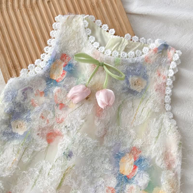 Kleinkind , Beige Kleid mit Blume für Kind und Mädchen - image 3