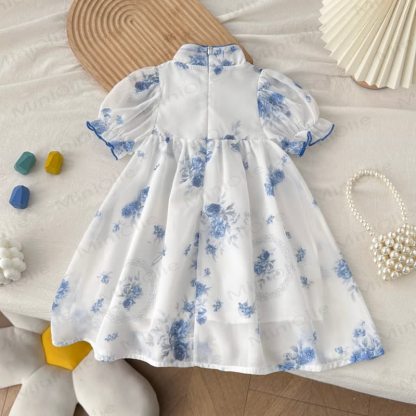 Kleid für Kind/ Mädchen, weiß Blau Blume - image 2