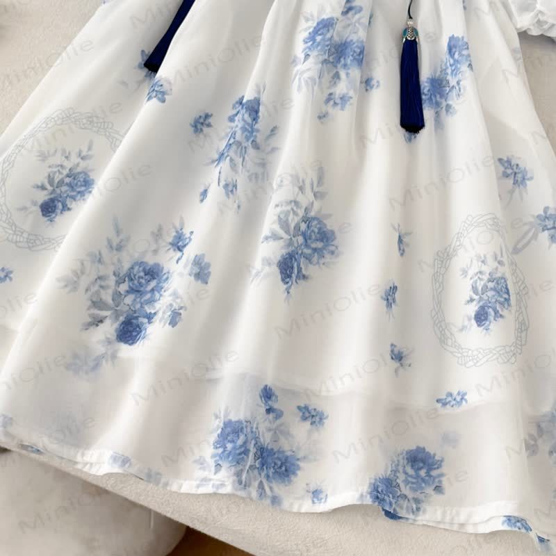 Kleid für Kind/ Mädchen, weiß Blau Blume - image 6