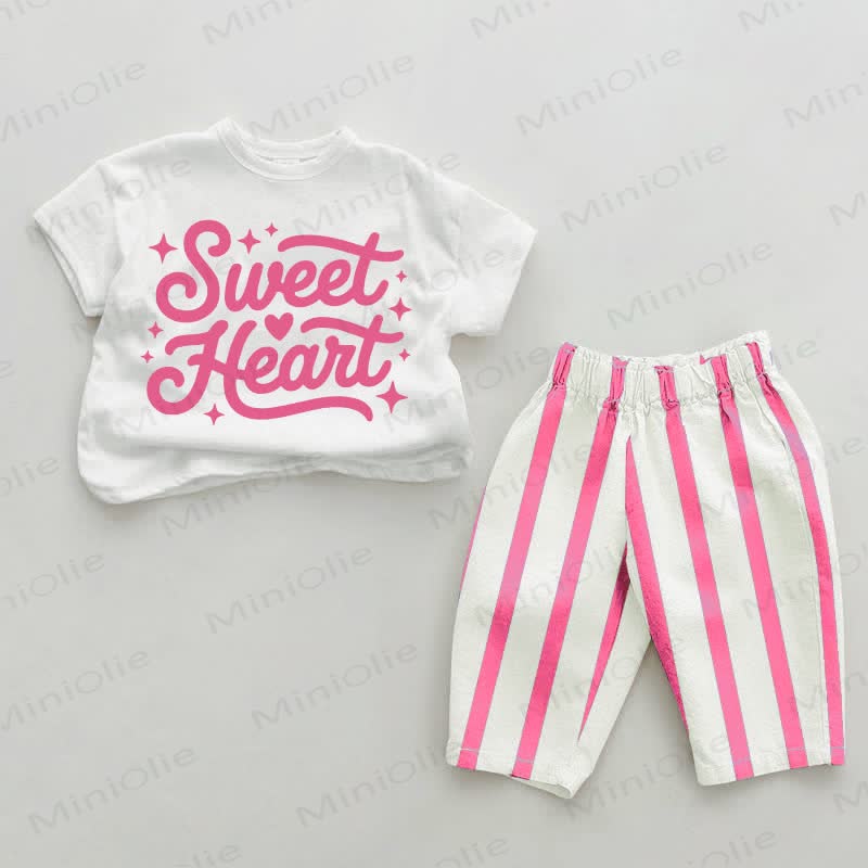 SWEET HEART Baby , vertikal Streifen 2-teiliges Set - Weiß & Rosa - 2-3J - image 1