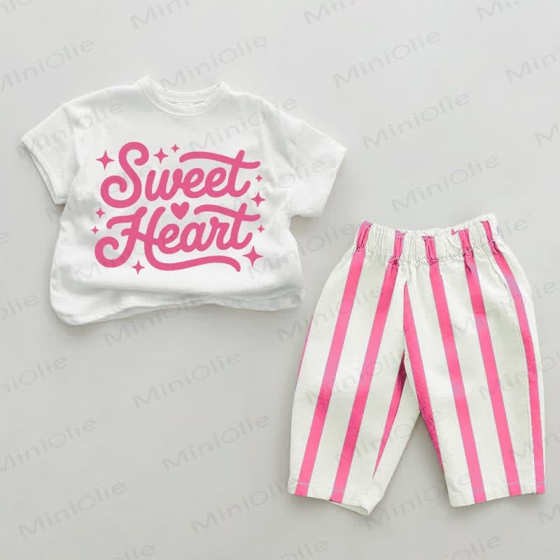 SWEET HEART Baby , vertikal Streifen 2-teiliges Set - Weiß & Rosa - 2-3J - image 1