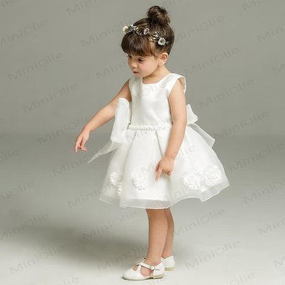 Weißes Kleid mit Schleife und Blume für Baby - image 2