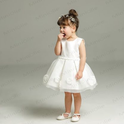 Weißes Kleid mit Schleife und Blume für Baby - image 3