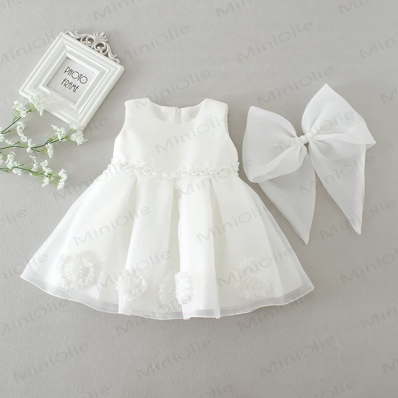 Weißes Kleid mit Schleife und Blume für Baby - image 4