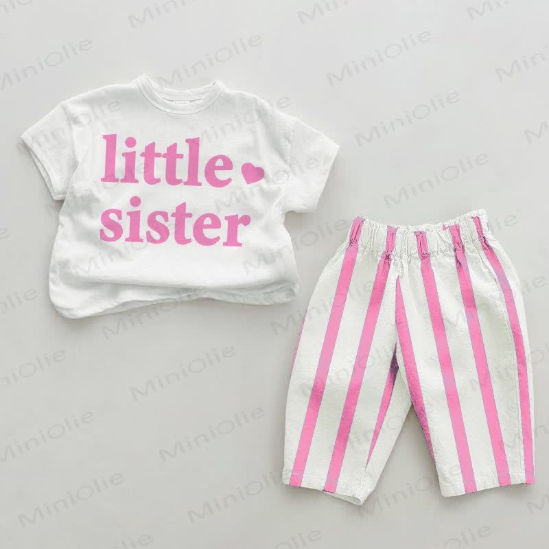 BIG/LITTLE SISTER Baby Liebe Rosa Vertikal Streifen 2-teiliges Set - Kleine Schwester - 2-3J - image 2