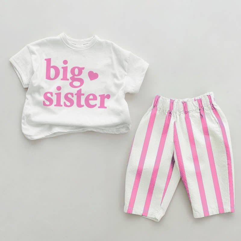 BIG/LITTLE SISTER Baby Liebe Rosa Vertikal Streifen 2-teiliges Set - Große Schwester - 2-3J - image 1