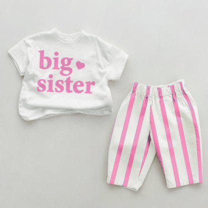 BIG/LITTLE SISTER Baby Liebe Rosa Vertikal Streifen 2-teiliges Set - Große Schwester - 2-3J - image 1