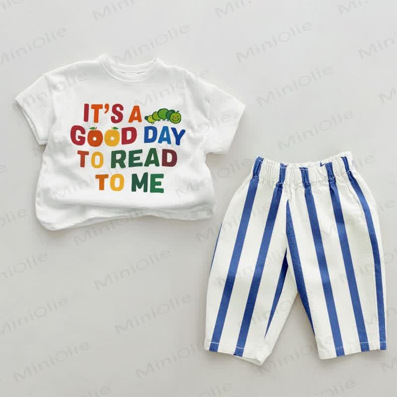 IT'S A GOOD DAY TO READ TO ME Baby , vertikal Streifen 2-teiliges Set - Weiß & Blau - 2-3J - image 1