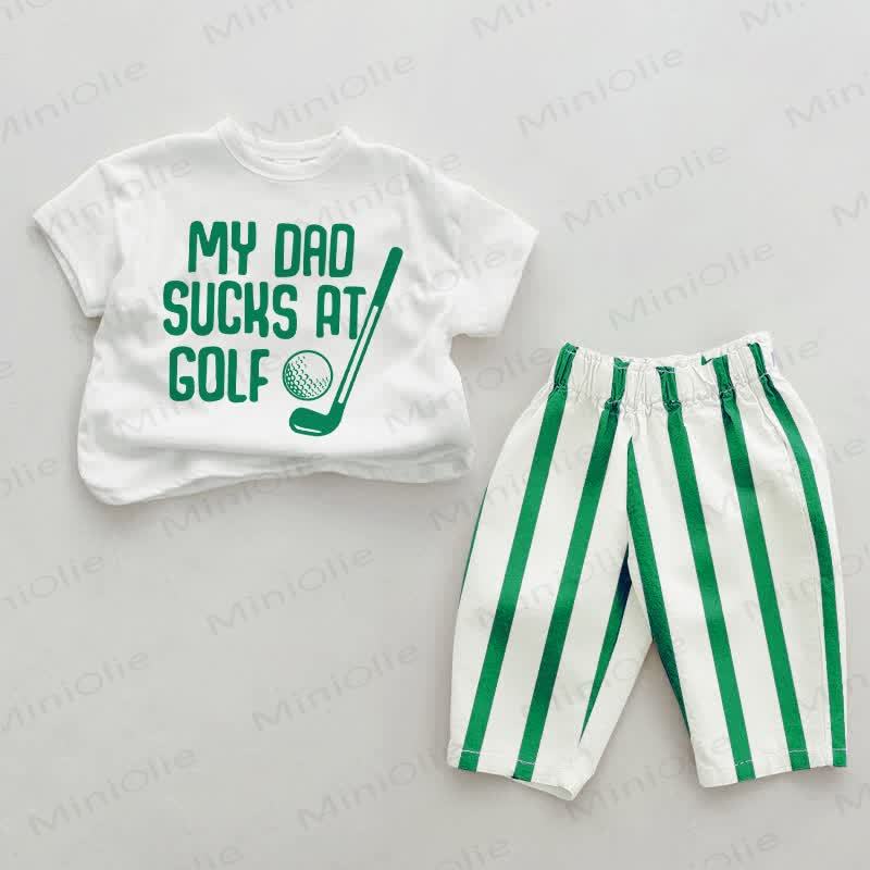 MY DAD SUCKS AT GOLF Baby , vertikal Streifen 2-teiliges Set - Weiß & Grün - 2-3J - image 1
