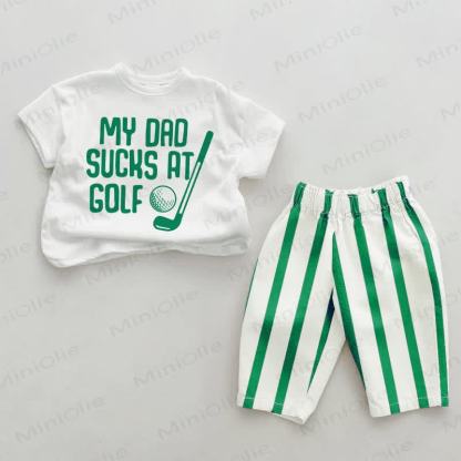 MY DAD SUCKS AT GOLF Baby , vertikal Streifen 2-teiliges Set - Weiß & Grün - 2-3J - image 1