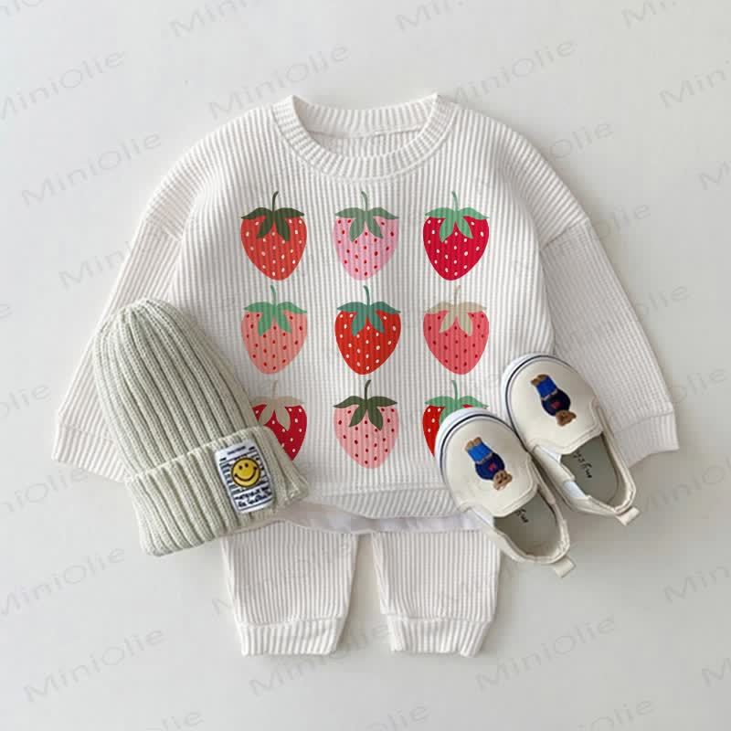 Baby Waffel Erdbeere - Sweatshirt, weißes 2-teiliges Set - Weiß - 18-24M - image 1