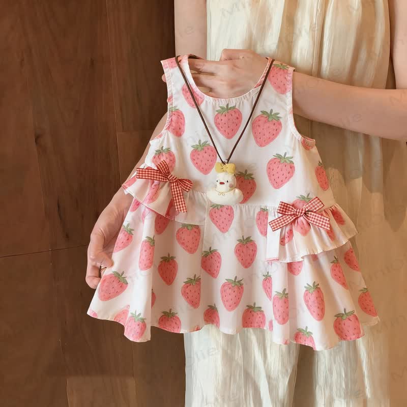 Kleinkind Kleid mit Schleifen für Kleinkinder - Beige Erdbeere - 8Y - image 2