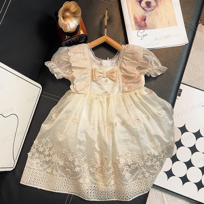 Kleinkind Kleid mit Blume und Schleife für Kleinkinder - Beige - 8Y - image 1
