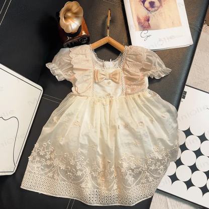 Kleinkind Kleid mit Blume und Schleife für Kleinkinder - Beige - 8Y - image 1