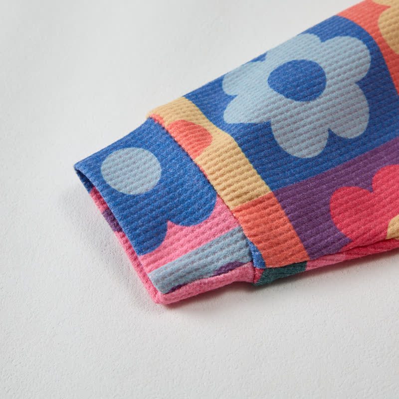 Baby Waffel Sweatshirt mit Bunt Plaid und Blume , 2-teiliges Set in Rosa - image 3