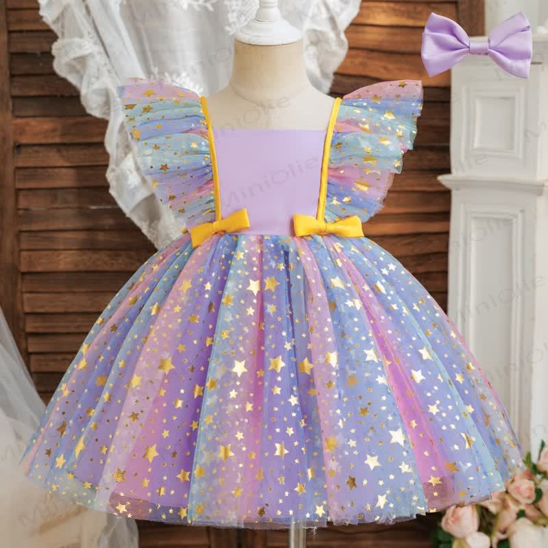 Baby Kleinkind Mädchen Schleife Regenbogen Stern Kleid - Lila - 5J - image 3
