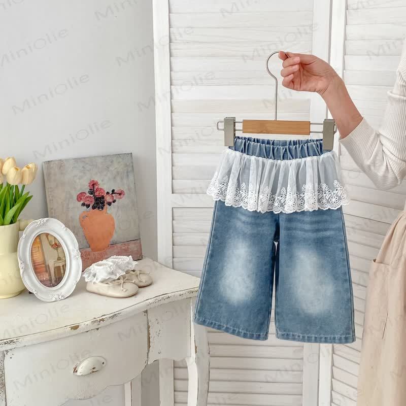 Baby Kleinkind Mädchen Einfarbig Denim mit Hose - Blau - 5-7J - image 1