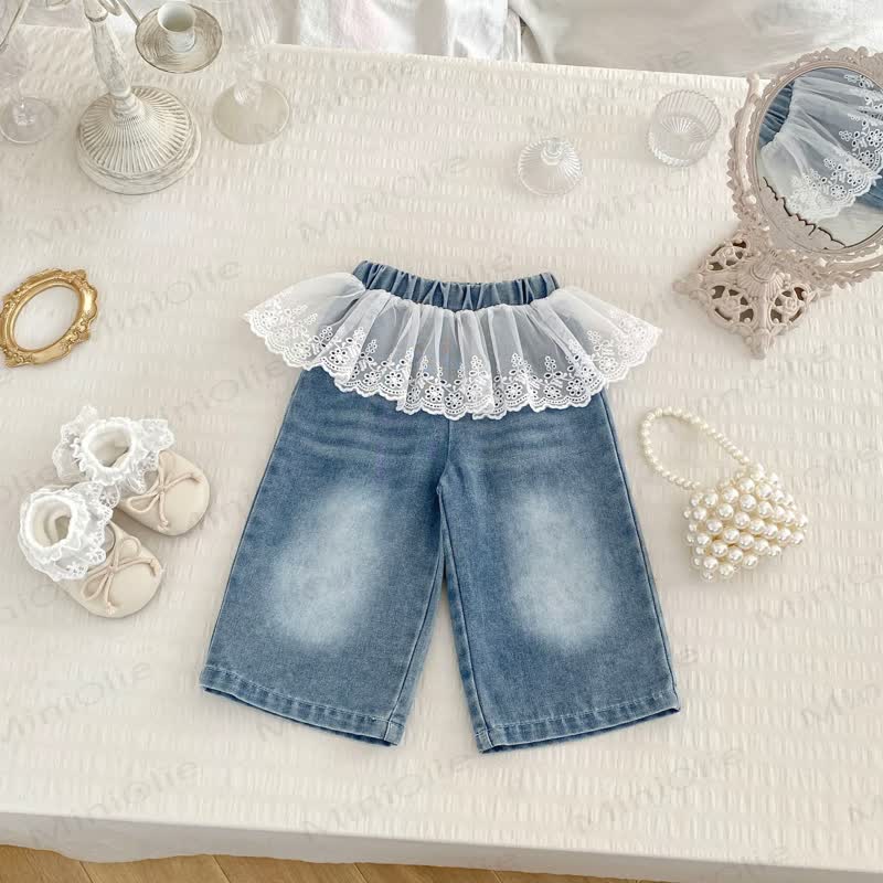 Baby Kleinkind Mädchen Einfarbig Denim mit Hose - image 3