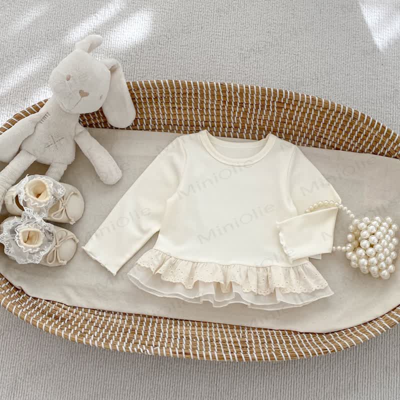 Baby Hose - Mädchen , Einfarbig weißes Lace / Blau Denim - image 3