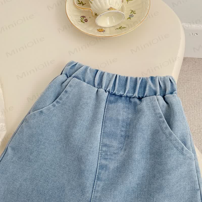 Baby Hose - Mädchen , Einfarbig weißes Lace / Blau Denim - image 11