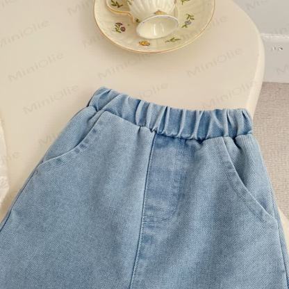 Baby Hose - Mädchen , Einfarbig weißes Lace / Blau Denim - image 11
