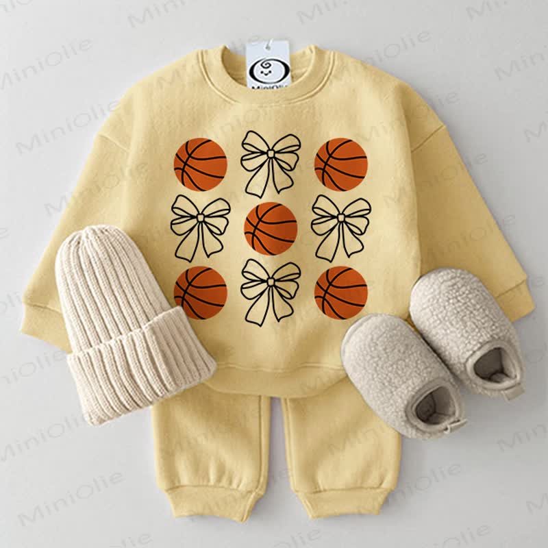 Baby -Basketball- Sweatshirt mit Schleife, 2-teiliges Gelb Set - Gelb - 2-3J - image 1