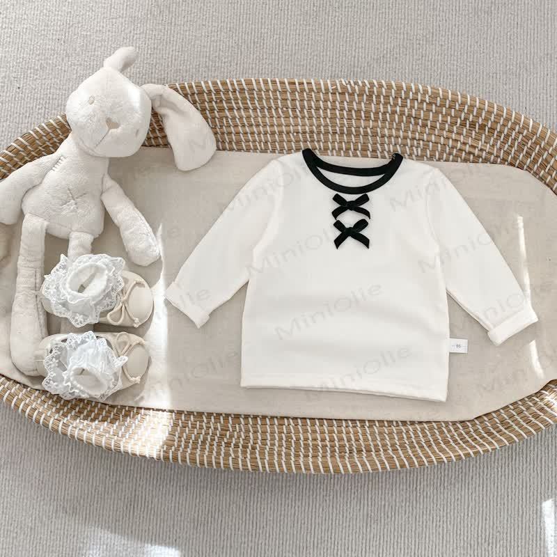 Baby Kleinkind Mädchen- Spitze in Einfarbig / Hose mit Schwarz Punkt - Weißes Spitze - 5-7J - image 5