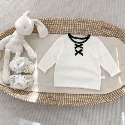 Baby Kleinkind Mädchen- Spitze in Einfarbig / Hose mit Schwarz Punkt - Weißes Spitze - 5-7J - image 5