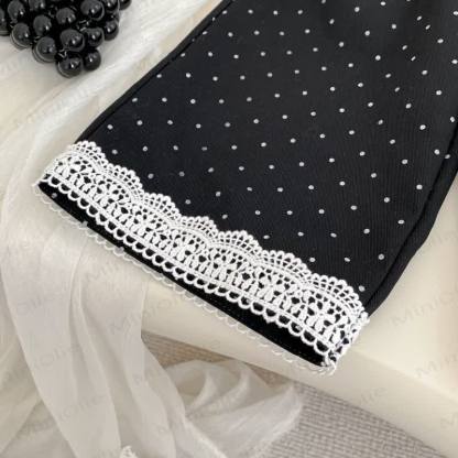 Baby Kleinkind Mädchen- Spitze in Einfarbig / Hose mit Schwarz Punkt - image 10