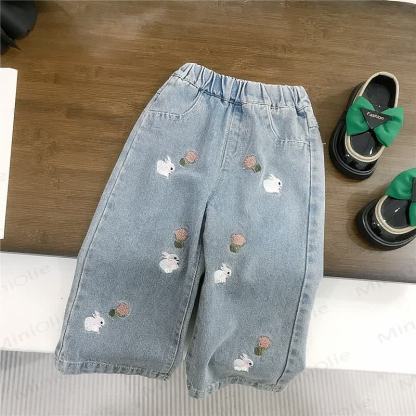 Kleinkind Kind Denim Blau mit Blume / Hase - Blumen Häschen - 10Y - image 4