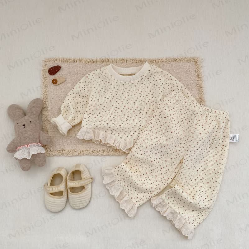 2-teiliges Set für Baby und Kleinkind , Mädchen , Waffel und Lace - Beige - 3-5J - image 1