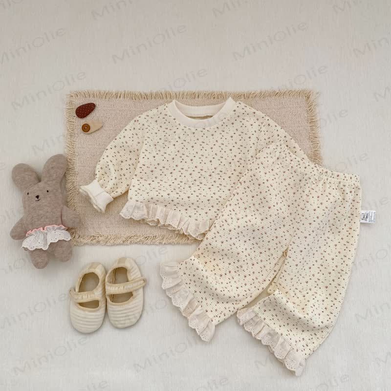 2-teiliges Set für Baby und Kleinkind , Mädchen , Waffel und Lace - Beige - 3-5J - image 1