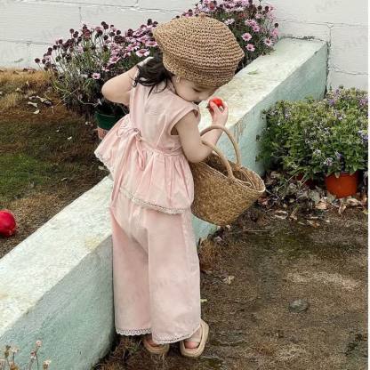 2-teiliges Set aus Rosa Lace und Blume für Kind und Mädchen - image 5