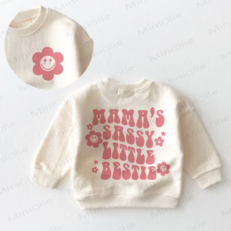MAMA'S SASSY LITTLE BESTIE Baby Kleinkind Smiley Blume Beige Sweatshirt - Creme - 3-5J - image 1