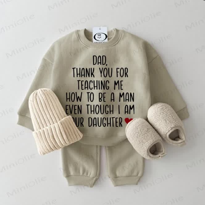DAD, THANK YOU FOR TEACHING ME HOW TO BE A MAN EVEN THOUGH I AM YOUR DAUGHTER. Baby Sweatshirt, Grau Grün, 2-teiliges Set - Grau Grün - 2-3J - image 1