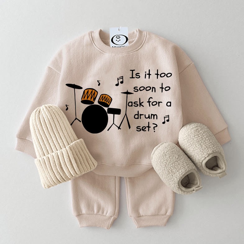IS IT TOO SOON TO ASK FOR A DRUM SET? Baby Sweatshirt Set , 2-teilig , Beige - Beige - 2-3J - image 1
