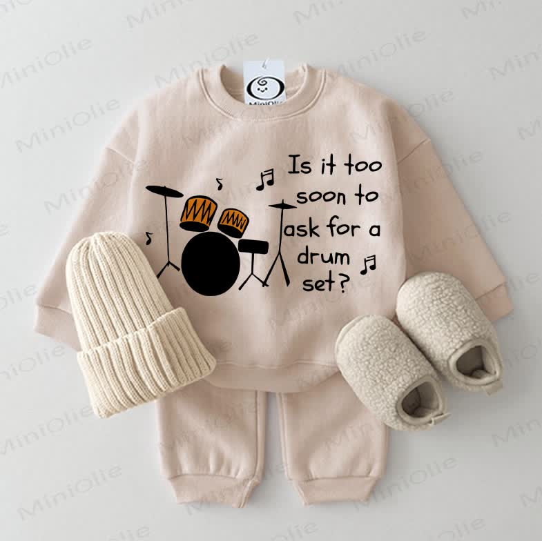 IS IT TOO SOON TO ASK FOR A DRUM SET? Baby Sweatshirt Set , 2-teilig , Beige - Beige - 2-3J - image 1