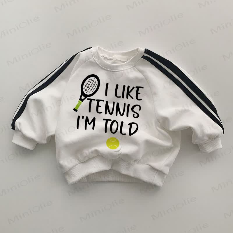 I LIKE TENNIS I'M TOLD. Baby Sweatshirt mit Gestreift , weiß. - Weiß - 2-3J - image 1